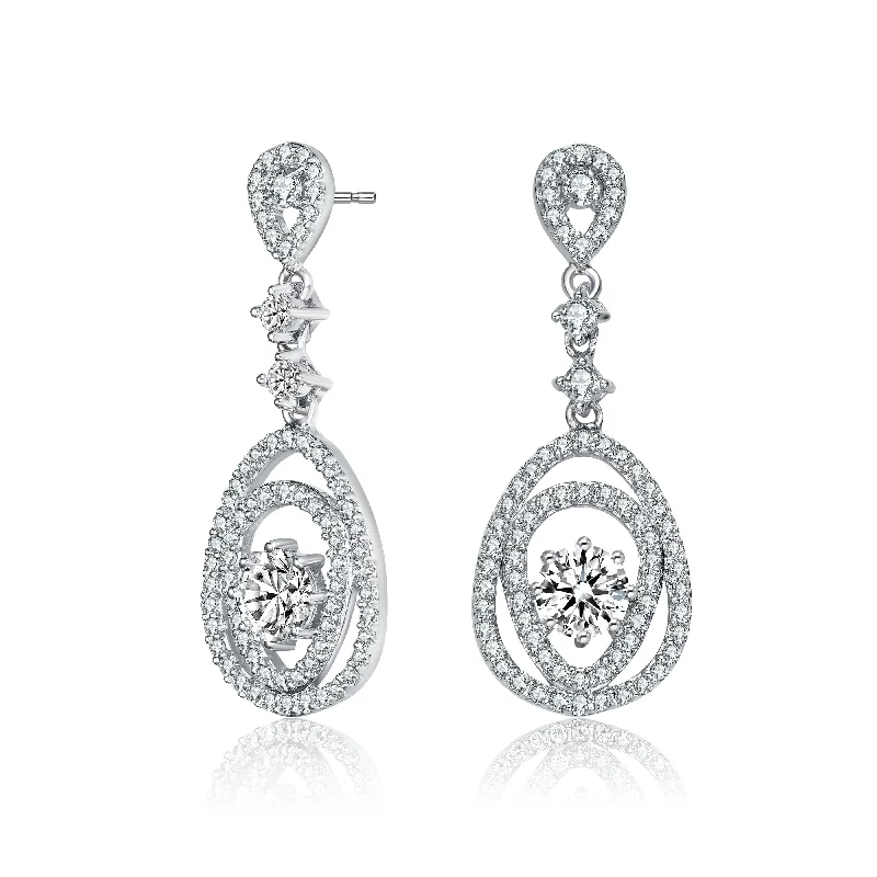 Diamond Drop Earrings for Luxury -GENEVIVE Sterling Silver Cubic Zirconia Accent Double Pear Drop Earrings