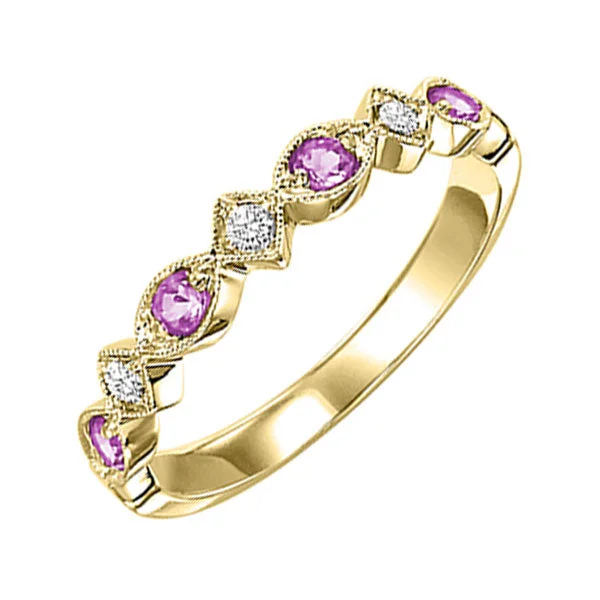 Rings with topaz stones for icy blue -14KT YELLOW GOLD DIAMOND (1/20CTW) & PINK SAPPHIRE (1/6 CTW) RING