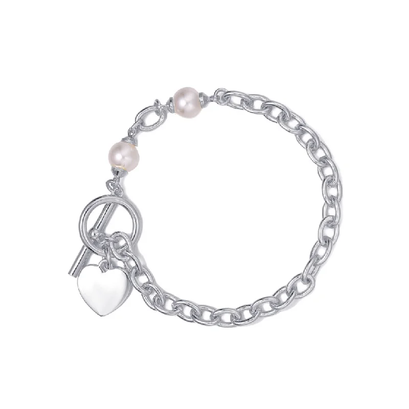 Bracelets with heart-shaped ruby stone charms -Heart & Pearl Bracelet