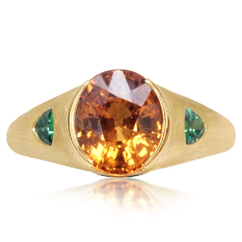 Rings with aquamarine stones for ocean charm -14K Yellow Gold Mandarin Garnet/Tsavorite Ring