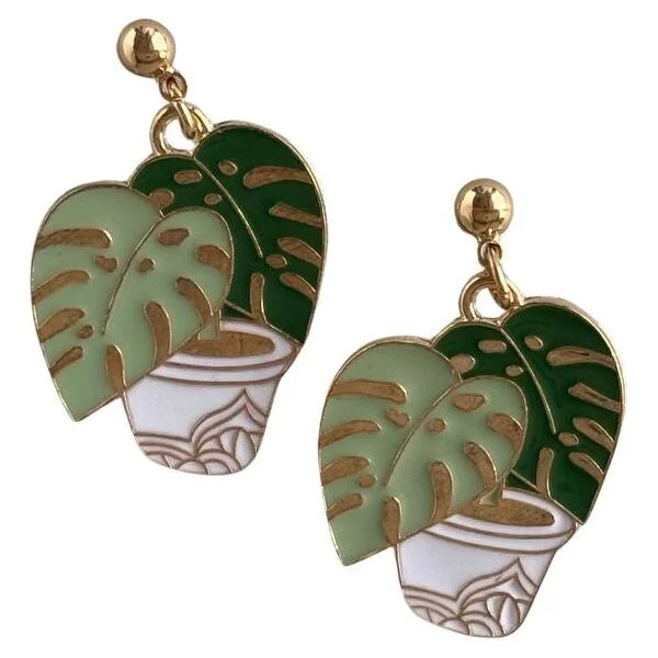 Drop Earrings with Matte Finish -Pot Plant Green Earrings