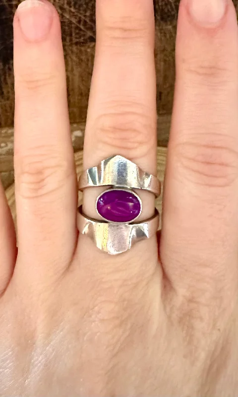 Platinum rings with sparkling sapphire center stones -PURPLE POWER RING Vintage Mexican Silver Statement Ring • Size 6 1/2