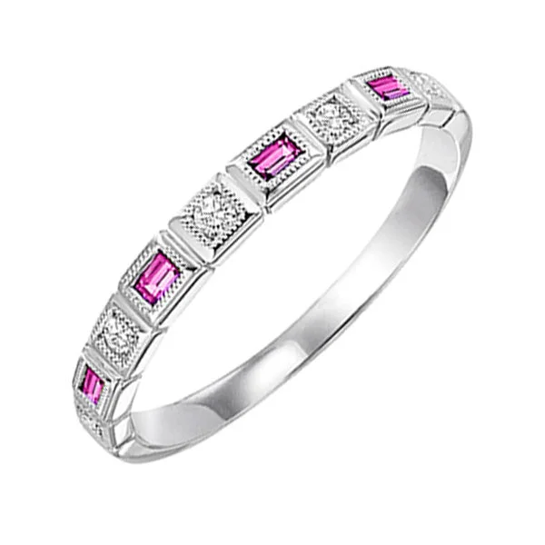 Rings with hexagon-cut stones for trendiness -10KT WHITE GOLD DIAMOND (1/12CTW) & PINK SAPPHIRE (1/8 CTW) RING