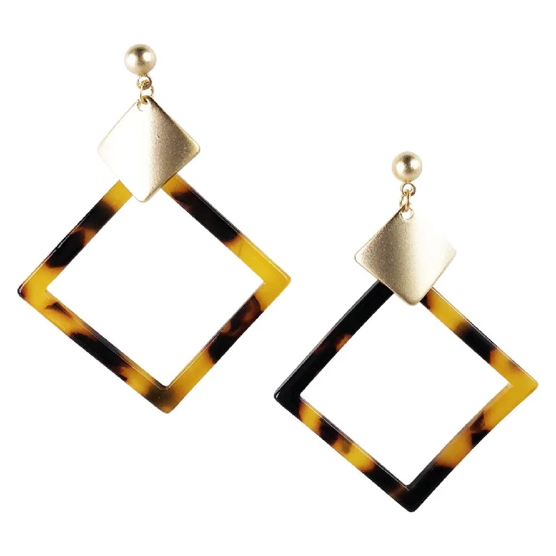 Maximalist Drop Earrings for Bling -Brown Tortoise Shell Diamond Earrings