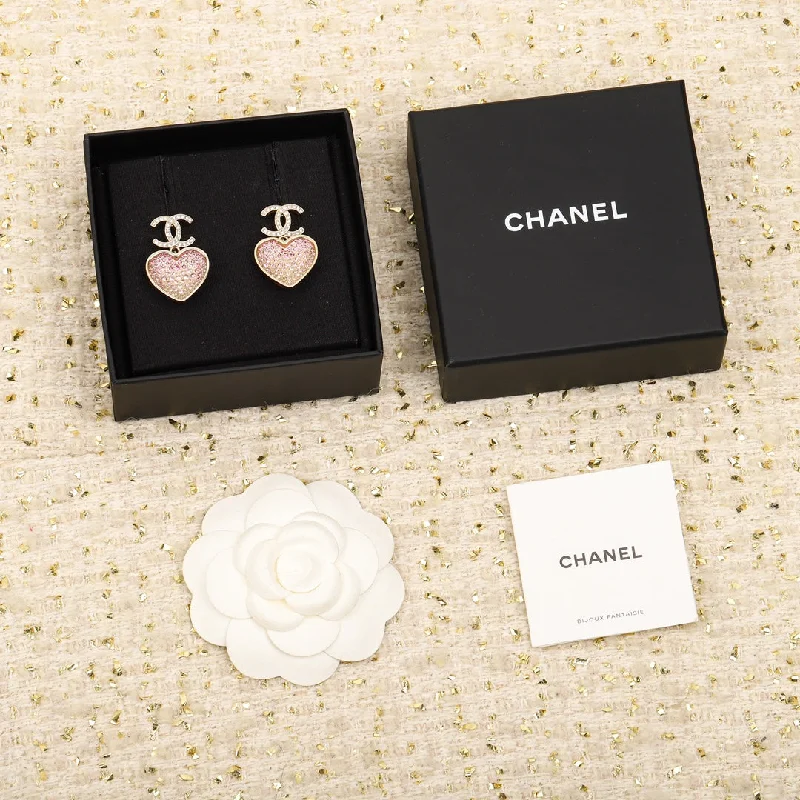 Drop Earrings for Wellness Routine -Chanel double-sided heart-shaped pink earrings EHA221