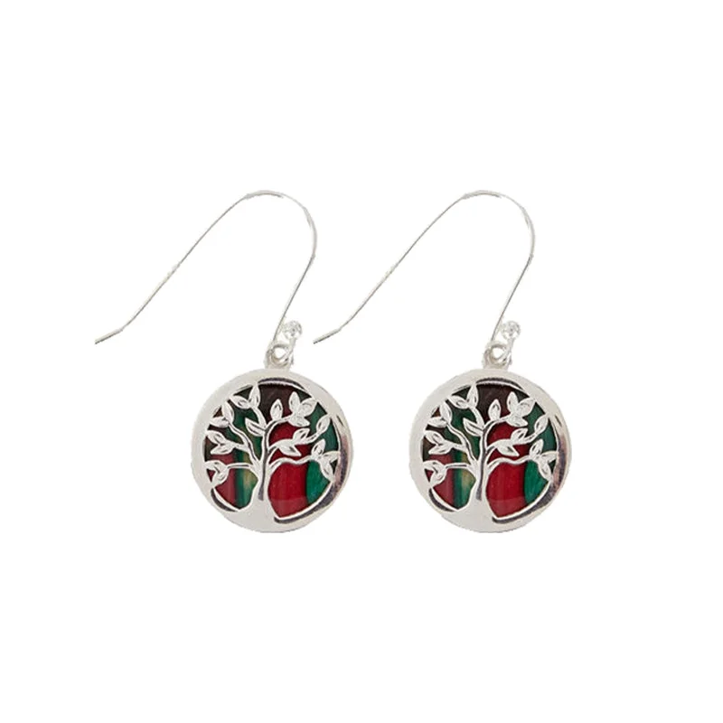 Drop Earrings with Textured Surface -Heathergems Sterling Silver Tree of Life Earrings (SE49)