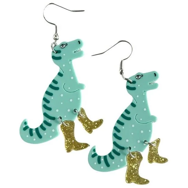 Drop Earrings for Bridesmaids Look -Pop Cowgirl Dino Mint Earrings