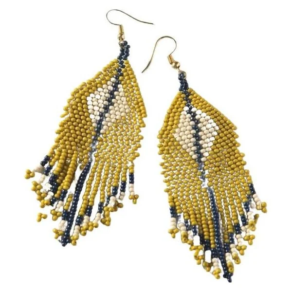 Screw Back Drop Earrings for Security -Saya Beaded Mustard Earrings