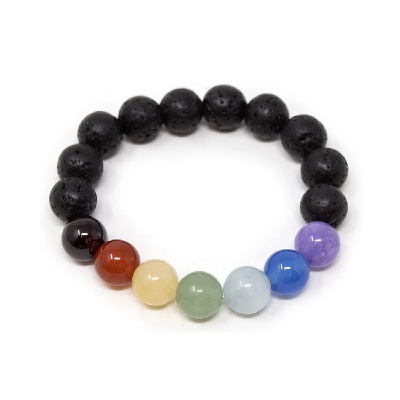 Bracelets with polished coral for vibrant shine -Seven Chakras Diffuser Kids Bracelet Lava Stone Small