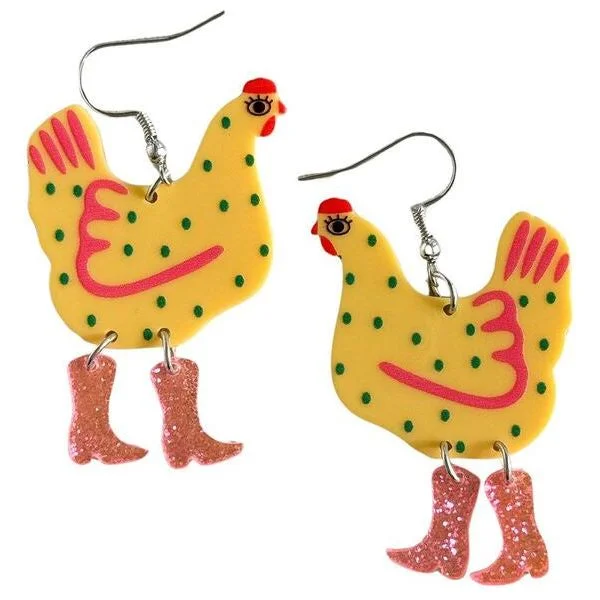 Drop Earrings for Wedding Ceremony -Pop Cowgirl Chicken Yellow Earrings