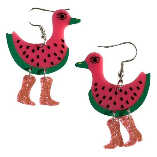 Drop Earrings for Prom Night -Pop Cowgirl Watermelon Duck Pink Earrings