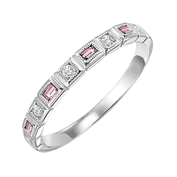 Rings with double bands for modern twist -14KT WHITE GOLD DIAMOND (1/12CTW) & PINK TOURMALINE (1/8 CTW) RING