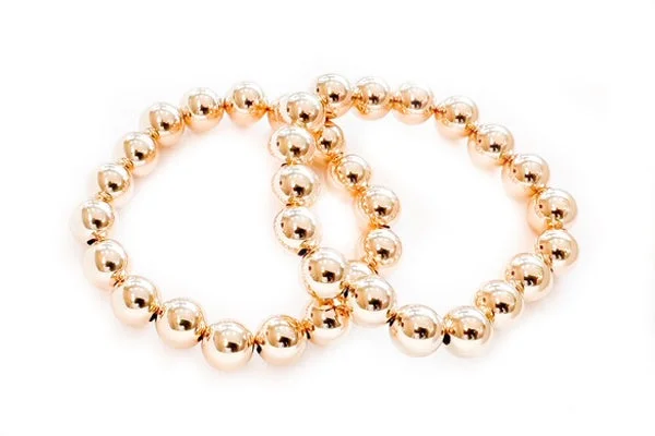 Gold bracelets with delicate diamond charm accents -Large Gold Fill Beaded Elastic Bracelet