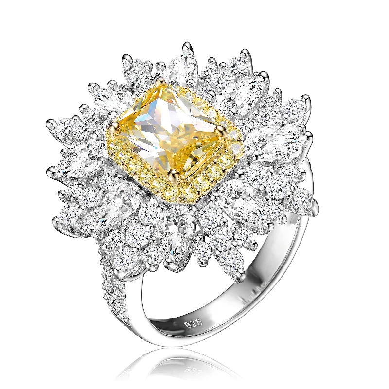 Rings with knot motifs for symbolic love -GENEVIVE Sterling Silver Gold Plated Yellow Cubic Zirconia Coctail Ring