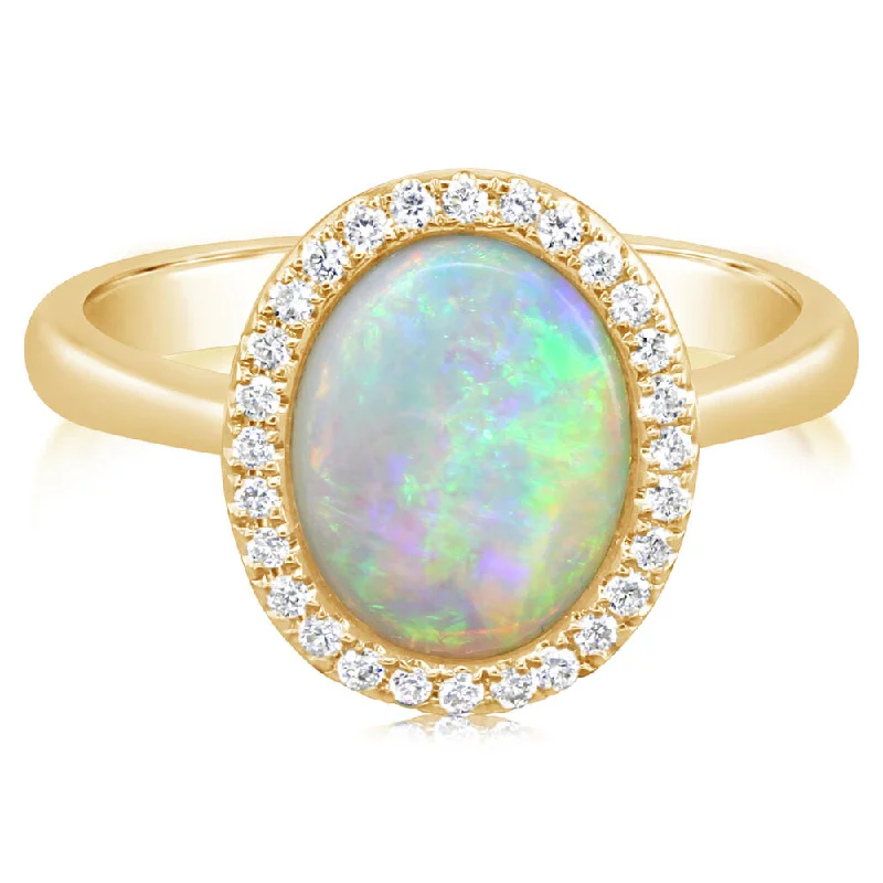 Rings with channel-set turquoise for color -14K Yellow Gold Australian Opal/Diamond Ring