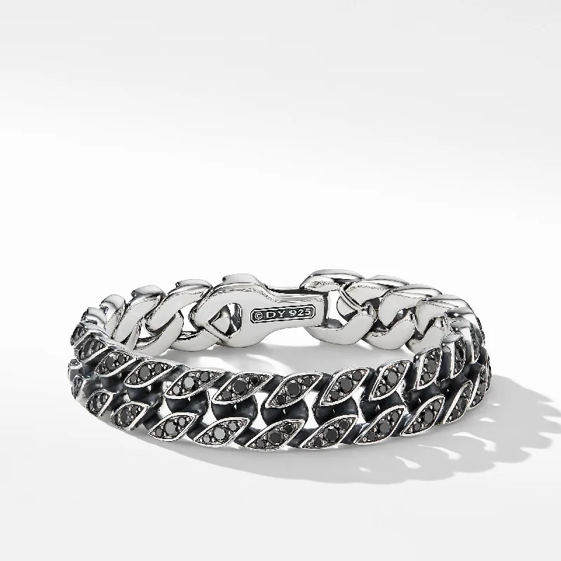 Bangles with bold hematite for metallic shine -Curb Chain Bracelet with Black Diamonds, Size Medium