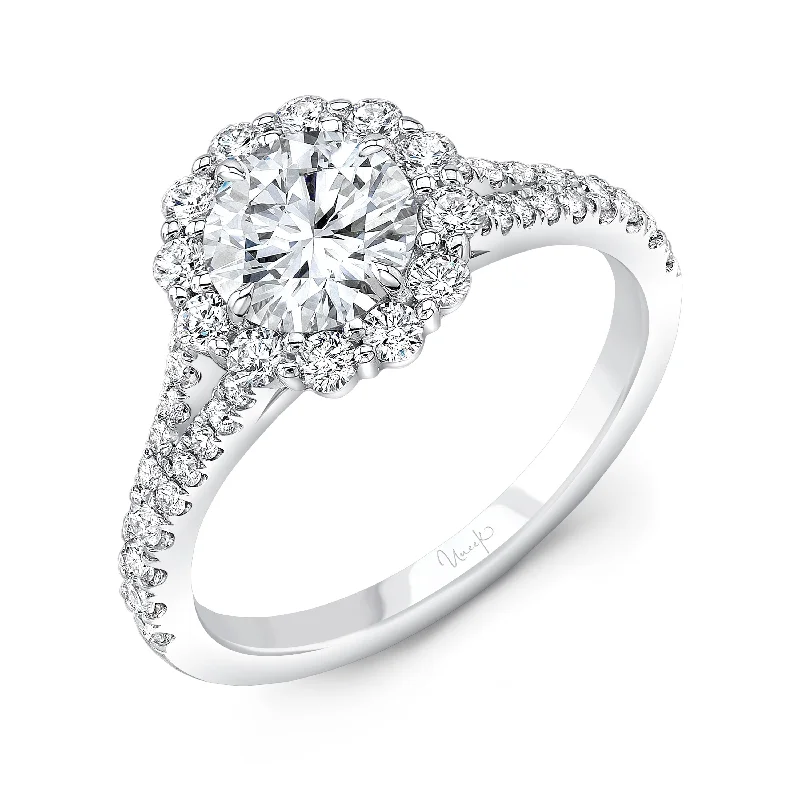 Rings with black diamond for striking contrast -0.58ctw Round Halo Engagement Ring