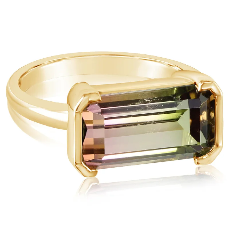 Rings with aventurine gems for green luck -14K Yellow Gold Bi-Color Tourmaline Ring