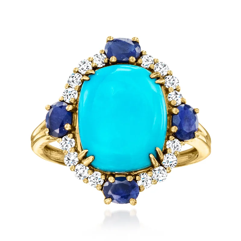 Handcrafted rings with raw emerald rough stones -Ross-Simons Turquoise and Sapphire Ring With . Diamonds in 14kt Yellow Gold