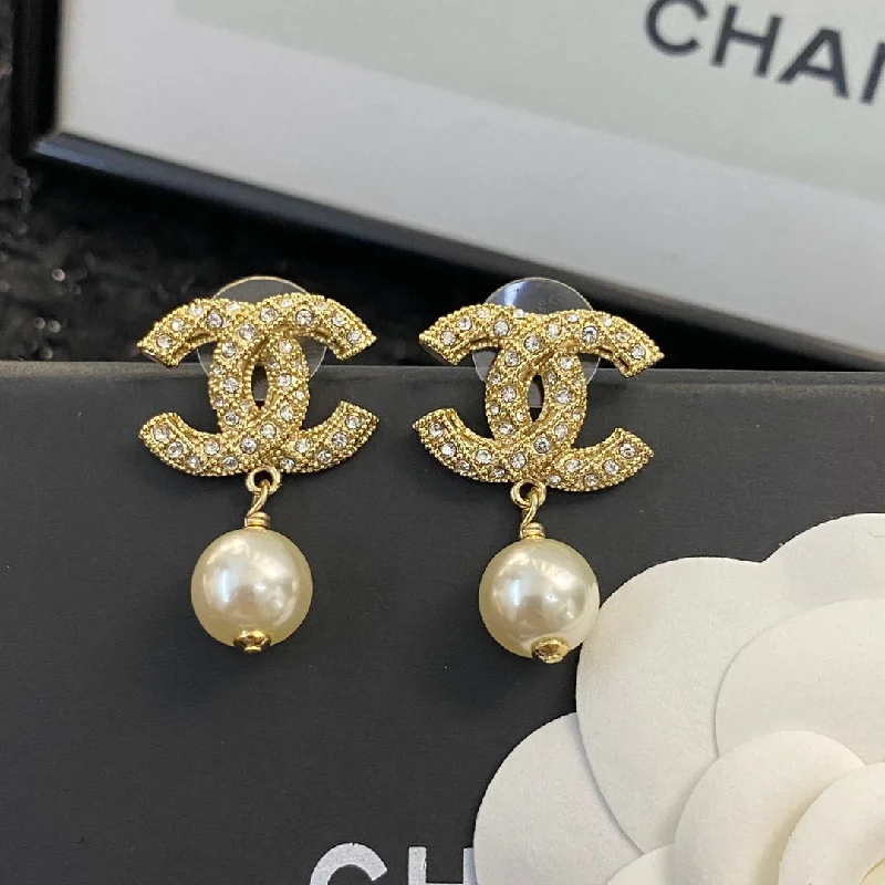 Drop Earrings for Birthday Celebration -Chanel Double C Pearl Pendant Gold Earrings EHA299