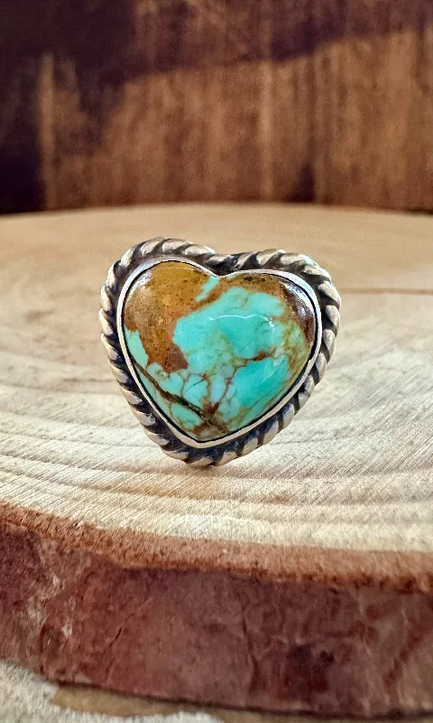 Rings with mandala engravings for spiritual vibe -ADJUSTABLE TURQUOISE HEART Ring