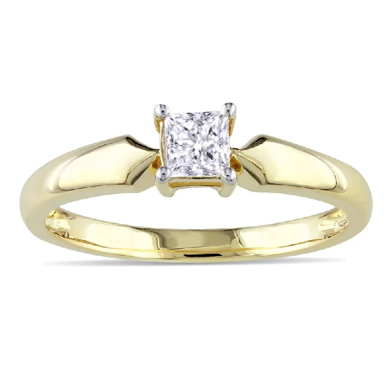 Rings with rose quartz for soft romance -Miadora 10k Yellow Gold 1/3ct TDW Diamond Solitaire Ring (J-K, I2-I3)