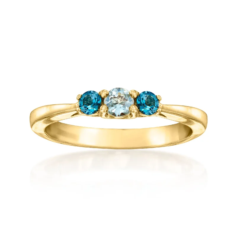 Platinum rings with sparkling sapphire center stones -Ross-Simons Sky and London Blue Topaz Ring in 14kt Yellow Gold