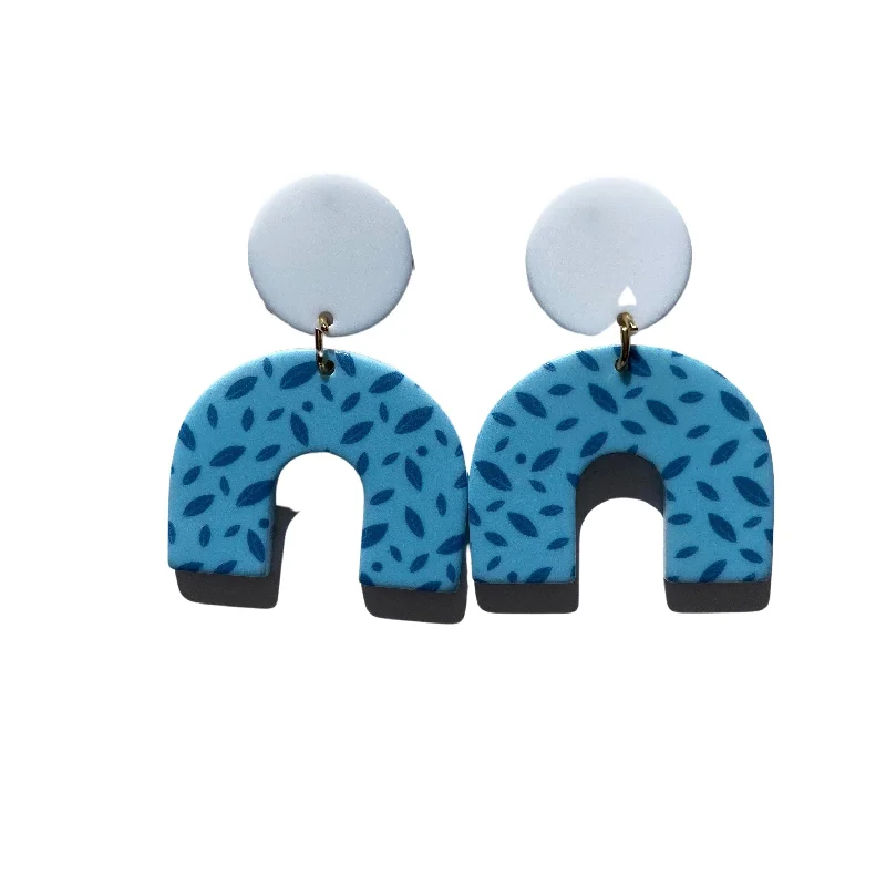 Tarnish Resistant Drop Earrings for Longevity -Stella Arch Speckle  White & Blue Earrings