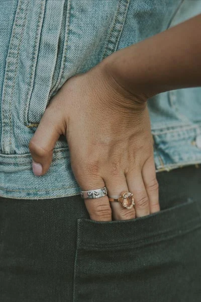 Rings with smoky quartz for muted elegance -Fleur De Lis Band Rings