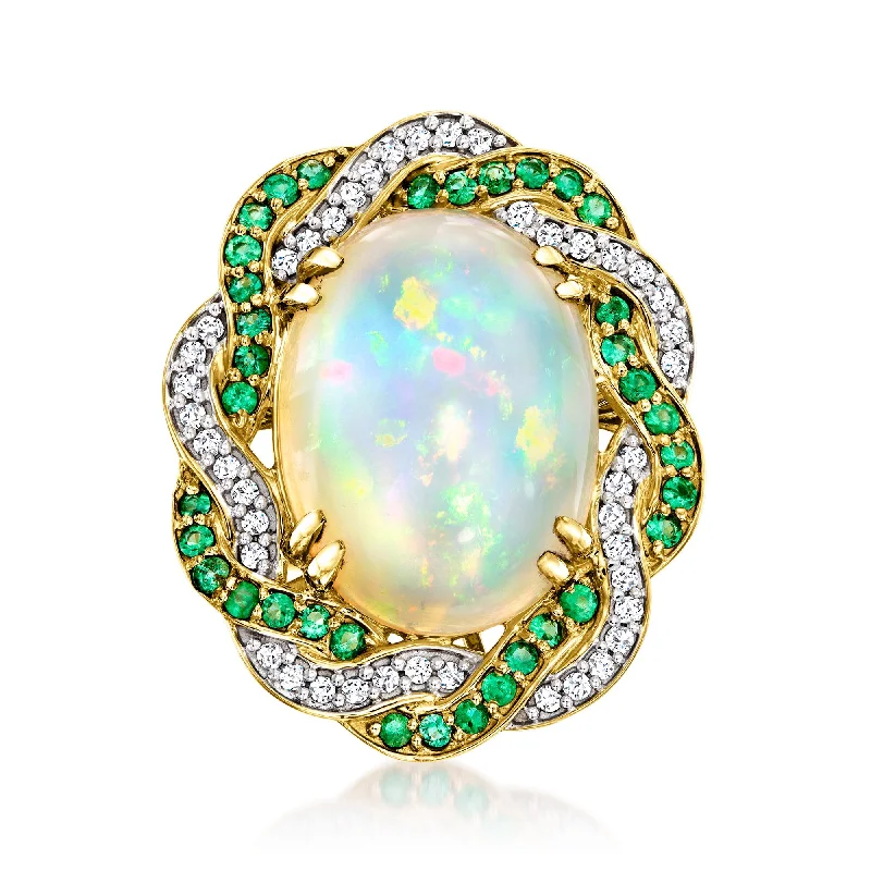 Vintage rings with engraved floral band designs -Ross-Simons Ethiopian Opal, Emerald and . Diamond Twisted Ring in 14kt Yellow Gold