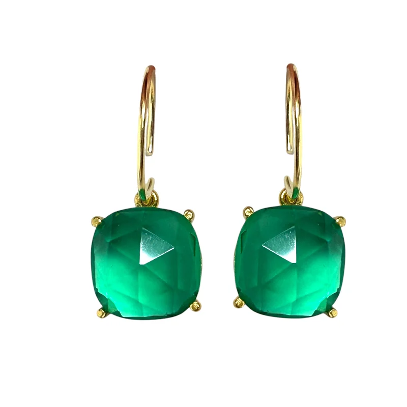 Push Back Drop Earrings for Convenience -Faceted Green Stone Dangle Earrings Dangle/drop By Clothes Mentor