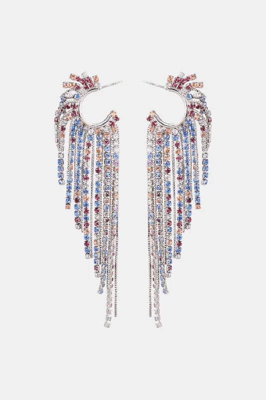 Drop Earrings with Textured Surface -Fringed Rhinestone Zinc Alloy Dangle Earrings