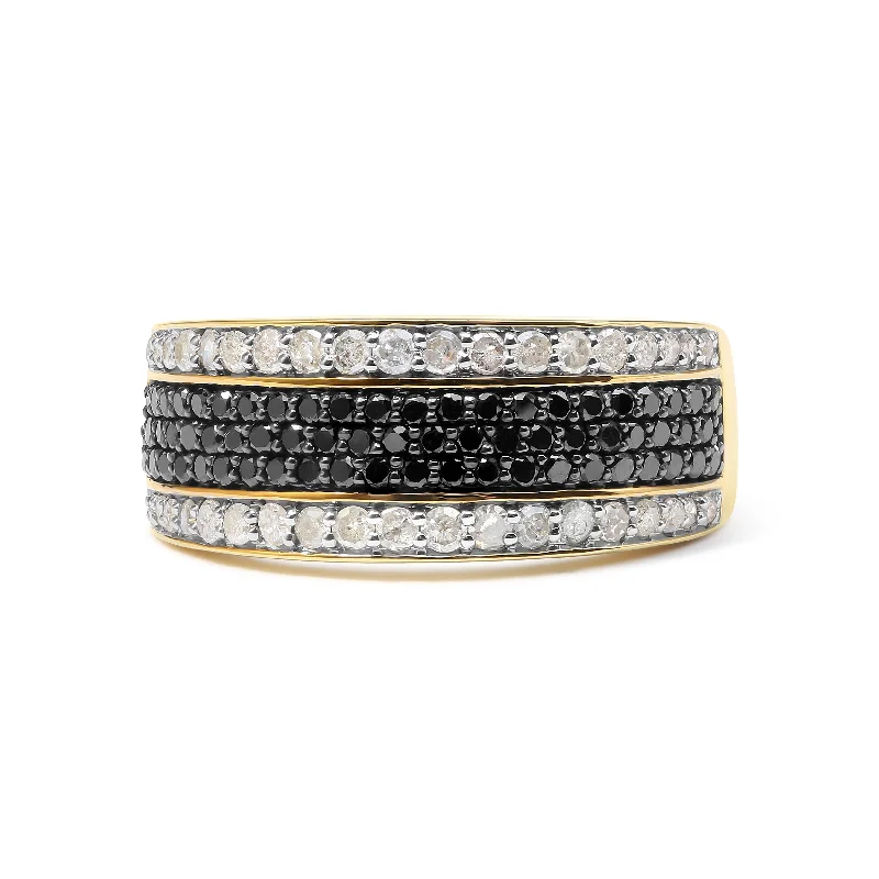 Stackable rings with mixed metal finishes -Men's 10K Yellow Gold 1 1/4 Cttw White and Black Diamond Cluster Ring