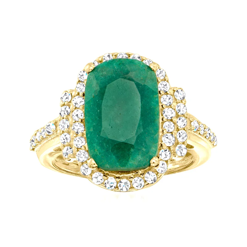 Rings with carved turquoise for artistic flair -18K Gold Over Sterling Silver 7.50 ctw Emerald Ring with .69 ctw Diamond Accents