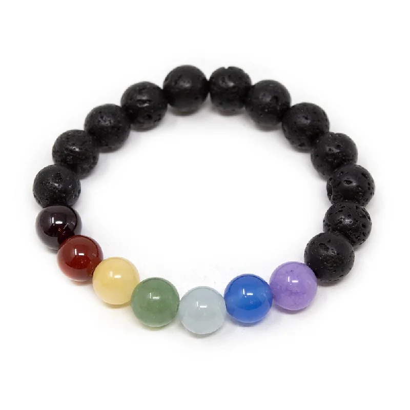 Bangles with raw sapphire for rugged chic -Seven Chakras Diffuser Kids Bracelet Lava Stone Medium