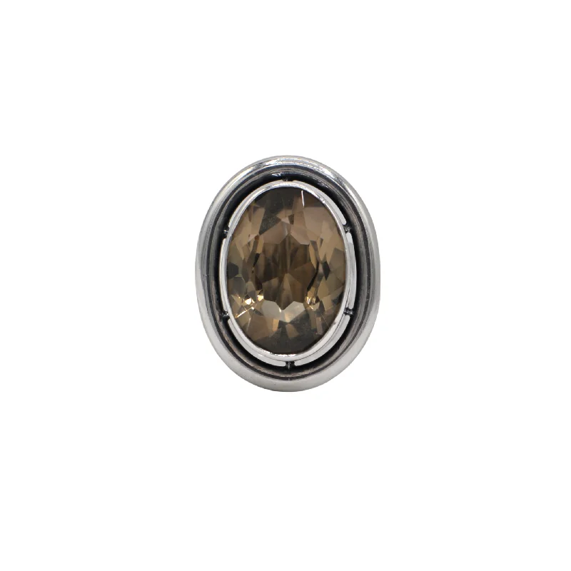 Rings with matte gold for subtle luxury -Estate Signed Walter Schluep Smoky Quartz Sterling Silver Ring