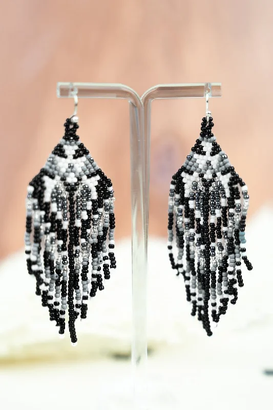 Drop Earrings with Knot Designs -SALE! Jennys Canyon Black Silvertone Seed Bead Fringe Earrings