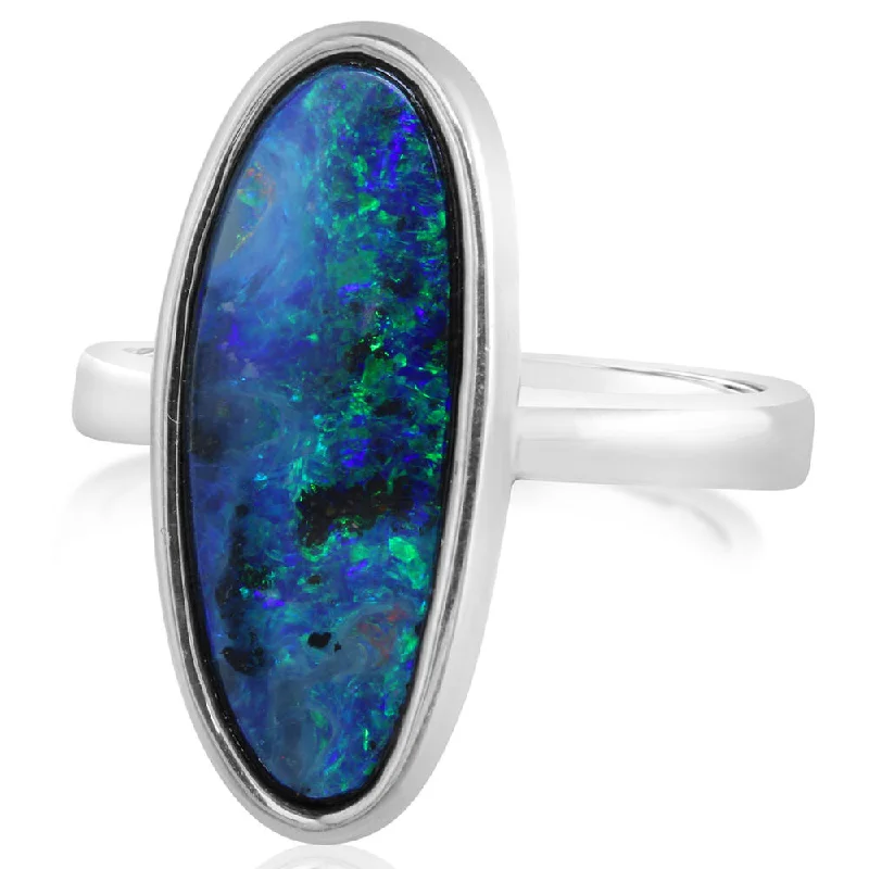 Rings with star sapphire for unique glow -Sterling Silver Australian Boulder Opal Ring