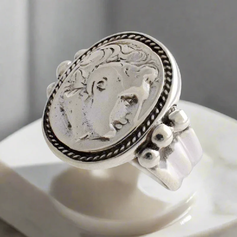 Rings with shield-shaped stones for boldness -Alexander the Great Portait Coin Ring in Sterling Silver (DT-102)