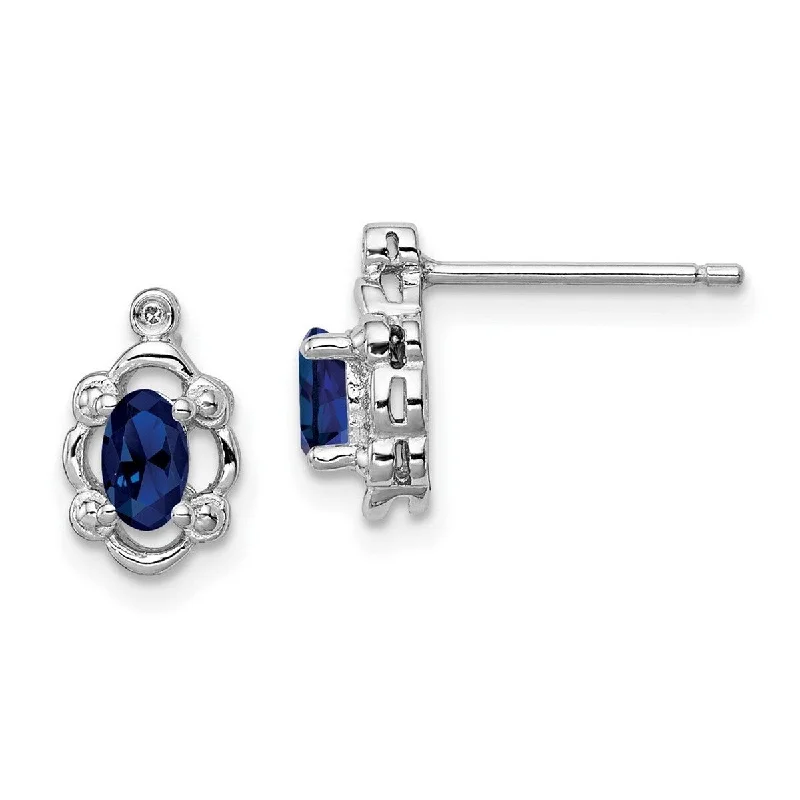 Heart Shaped Drop Earrings for Love -Curata 925 Sterling Silver Polished Open back Post Earrings Created Sapphire and Diamond Earrings - 10x6mm Wide