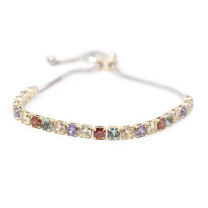 Bangles with natural amber for warm glow -Multicolor Square CZ Slider Bracelet Two Tone