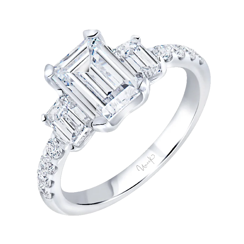 Rings with vintage-inspired emerald for luxury -1.06ctw Emerald Cut Three Stone Engagement Ring