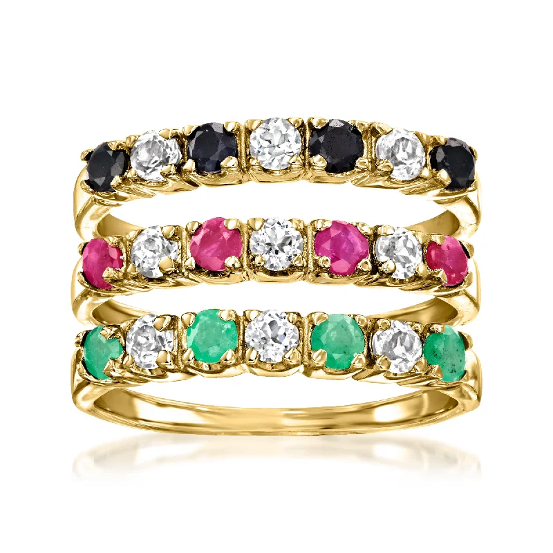 Rings with knot motifs for symbolic love -Ross-Simons Multi-Gemstone Jewelry Set: 3 Rings in 18kt Gold Over Sterling