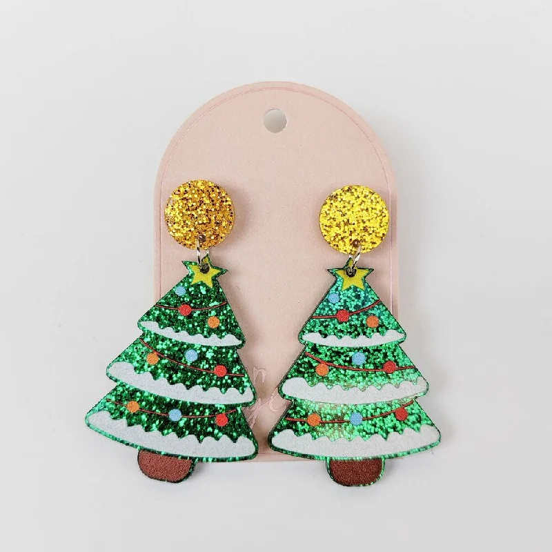 Drop Earrings with Animal Motifs -Festive Christmas Tree Earrings