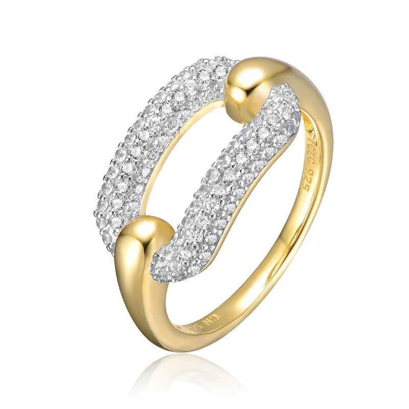 Rings with matte gold for subtle luxury -Sterling Silver 14k Gold Plated with Cubic Zirconia Open Link Stacking Ring