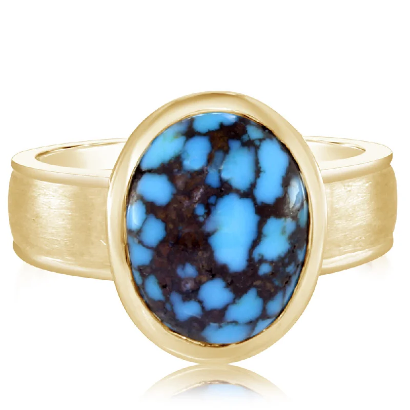 Rings with gothic-inspired skull motif details -14K Yellow Gold Egyptian Turquoise Ring