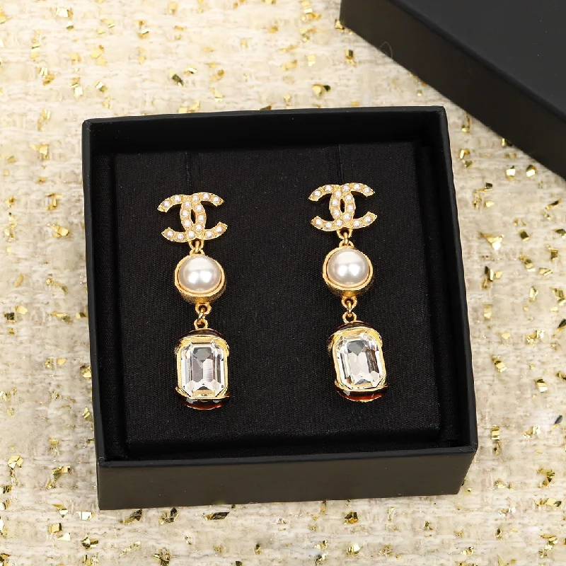 Drop Earrings for Concert Look -Chanel Double C Pearl Pendant Gold Earrings EHA302