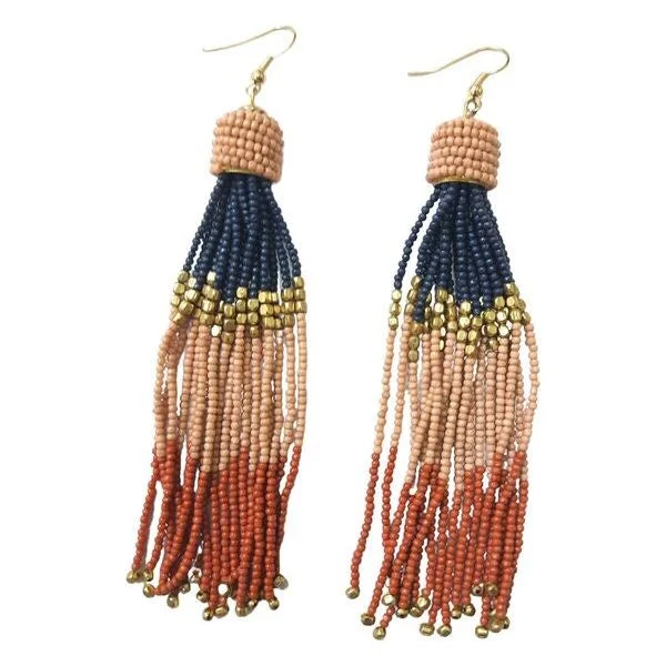 Beaded Drop Earrings for Party -Saya Beaded Tassel Pink & Blue Earrings