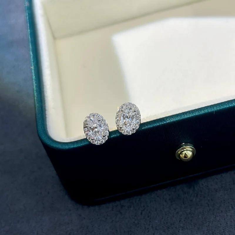 Drop Earrings with Star Motifs -Personalized trendy mini sterling silver oval diamond earrings EHA124