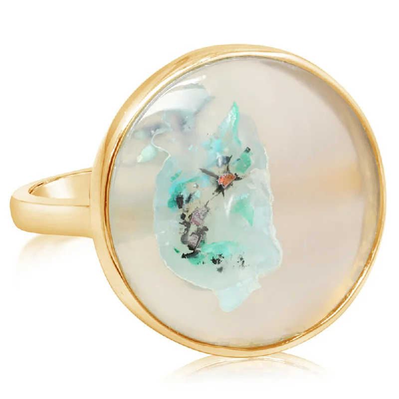 Rings with carved onyx for bold sleekness -14K Yellow Gold Confetti Chrysocolla Ring